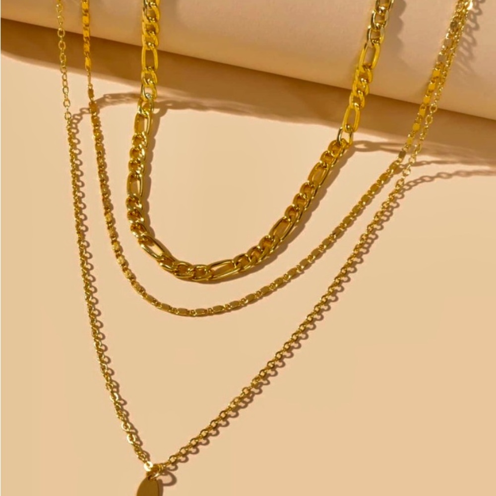 14k gold filled Minimalist layered triple chain necklace. - Picture 2 of 3